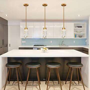 MOTINI 1-Light Cylinder Crystal Pendant Light in Gold Brushed Brass Finish LED Modern Ceiling Hanging Glass Pendant Lighting Fixtures for Kitchen Island Bedroom Dining Room Bar