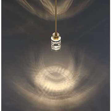 MOTINI 1-Light Cylinder Crystal Pendant Light in Gold Brushed Brass Finish LED Modern Ceiling Hanging Glass Pendant Lighting Fixtures for Kitchen Island Bedroom Dining Room Bar