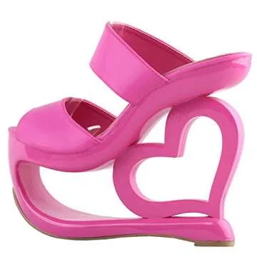 SHOW STORY Retro Pink Open Toe Heart Heel Wedge Wedding Evening Slip-ons Sandals,LF40220