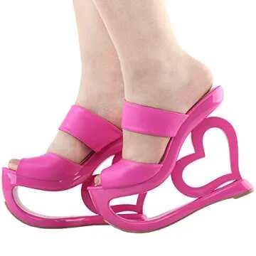 SHOW STORY Retro Pink Open Toe Heart Heel Wedge Wedding Evening Slip-ons Sandals,LF40220