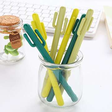 Cute Cactus Black Gel Ink Ballpoint Writing Pens, 12 pcs