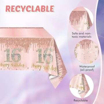 16th Birthday Decorations for Girls Rose Gold Sweet 16 Birthday Party Decoration for Her 16th Happy Birthday Plates and Napkins Tablecloth Decoration for Girls