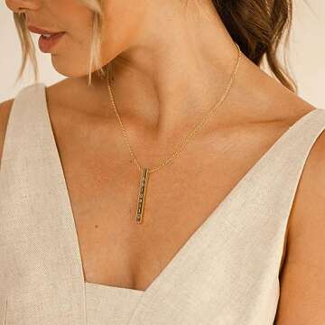 Custom Vertical Necklace for Women - Personalized Necklace gift with Name - Gold Bar Necklace - Eleg...