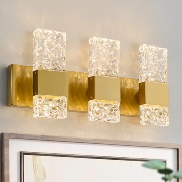 OYLYW Gold Bathroom Vanity Lights Fixtures Over Mirror LED Crystal Modern 3 Light Brushed Stainless ...