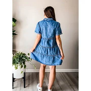 Stylish Luvamia Women's Casual Denim Babydoll Dress in Reef Blue