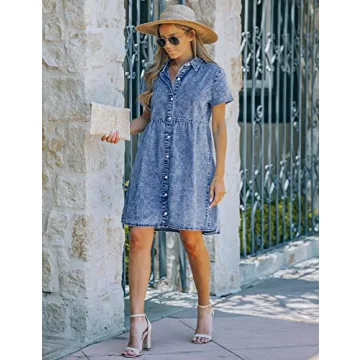 Stylish Luvamia Women's Casual Denim Babydoll Dress in Reef Blue