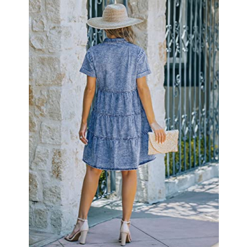 Stylish Luvamia Women's Casual Denim Babydoll Dress in Reef Blue