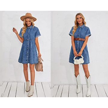 Stylish Luvamia Women's Casual Denim Babydoll Dress in Reef Blue