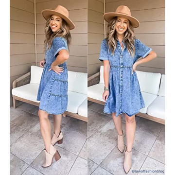 Stylish Luvamia Women's Casual Denim Babydoll Dress in Reef Blue