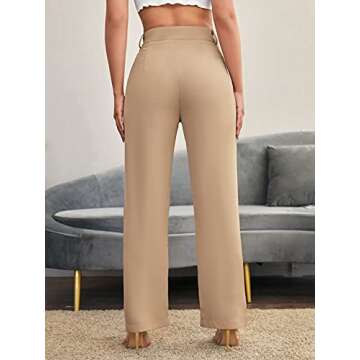 SweatyRocks Women's Elegant High Waist Solid Long Pants Office Trousers Khaki S