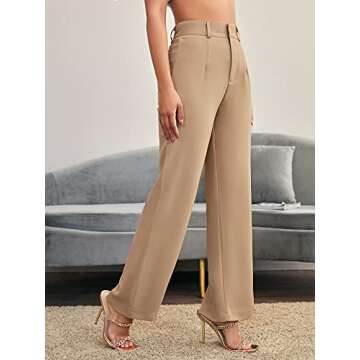 SweatyRocks Women's Elegant High Waist Solid Long Pants Office Trousers Khaki S