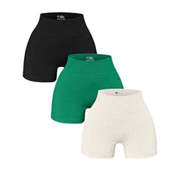 OQQ Women's 3 Piece Ribbed Seamless Yoga Shorts - Perfect for Workouts and Daily Wear