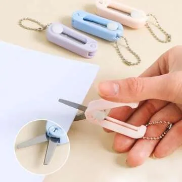 Blue Folding Scissors Safe Portable Travel Scissors Foldable Telescopic Cutter Pocket Mini Scissor with Keychain for Cutting, Scrapbooking, Crafting, Sewing,Cutting Tools, Craft Supplies