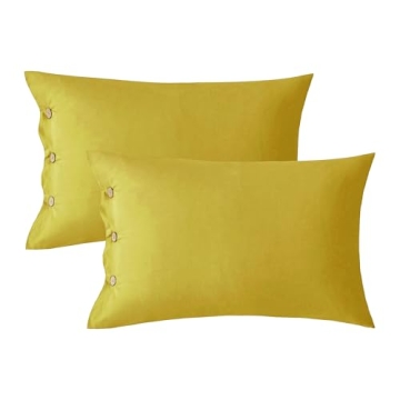 JELLYMONI Pillowcases Standard Set of 2 Cotton Button Pillow Covers 20×26in Yellow Bed Pillow Cases...
