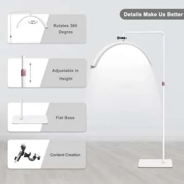Eyelash Lamp - Dimmable LED Floor Lamp Lash Light For Eyelash Extensions, Esthetician, Eyebrow Technician, Tattoo Artists - Rotating Half-Moon Head, Shadowless Lighting, Adjustable Brightness. (White)