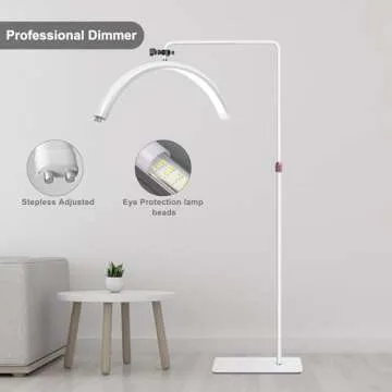 Eyelash Lamp - Dimmable LED Floor Lamp Lash Light For Eyelash Extensions, Esthetician, Eyebrow Technician, Tattoo Artists - Rotating Half-Moon Head, Shadowless Lighting, Adjustable Brightness. (White)