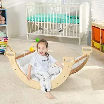 Costzon Wooden Arch Rocker 3-in-1 Climbing Toy for Kids