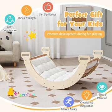 Costzon Wooden Arch Rocker 3-in-1 Climbing Toy for Kids