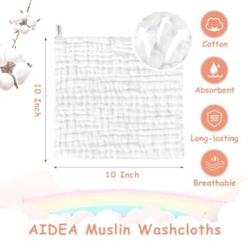 AIDEA Baby Washcloths and Burp Cloths, Absorbent Cotton Muslin Baby Towels, Large Soft Breathable Ne...