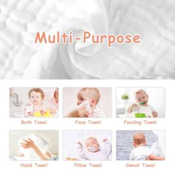 AIDEA Baby Washcloths and Burp Cloths, Absorbent Cotton Muslin Baby Towels, Large Soft Breathable Newborn Essentials for Boys and Girls, Newborn Essentials, White-10 Pack, 10"x10"
