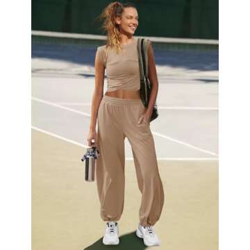 LAMISSCHE Womens Loungewear Set 2 Piece Outfits Sets Cropped Tops and Wide Leg Pants with Pockets Tr...