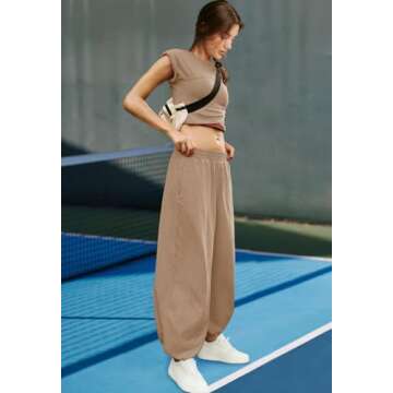 LAMISSCHE Womens Loungewear Set 2 Piece Outfits Sets Cropped Tops and Wide Leg Pants with Pockets Tracksuit(Khaki,M)