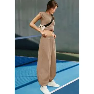 LAMISSCHE Womens Loungewear Set 2 Piece Outfits Sets Cropped Tops and Wide Leg Pants with Pockets Tracksuit(Khaki,M)