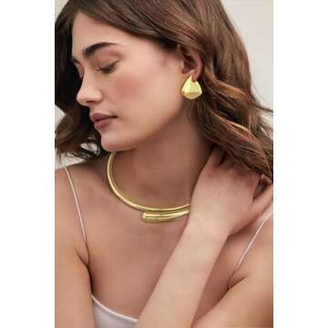 WOWORAMA Chunky Gold Cuff Choker Necklace for Women Teardrop Choker Collar Necklace Spring Open Cuff Necklace Statement Metal Collar Choker Necklace