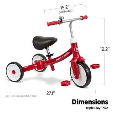 Radio Flyer Triple Play Trike, Toddler Tricycle, Balance Bike and Ride-On, Ages 1-3, Large, Red