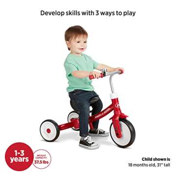 Radio Flyer Triple Play Trike, Toddler Tricycle, Balance Bike and Ride-On, Ages 1-3, Large, Red