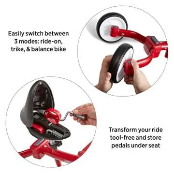 Radio Flyer Triple Play Trike, Toddler Tricycle, Balance Bike and Ride-On, Ages 1-3, Large, Red