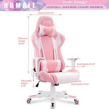 Homall Gaming Chair, Office Chair High Back Computer Chair Leather Desk Chair Racing Executive Ergonomic Adjustable Swivel Task Chair with Headrest and Lumbar Support (Pink)