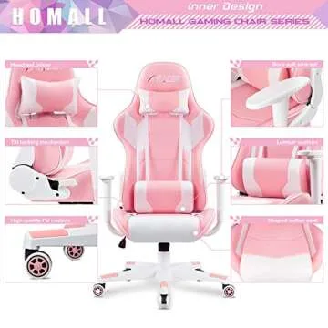 Homall Gaming Chair, Office Chair High Back Computer Chair Leather Desk Chair Racing Executive Ergonomic Adjustable Swivel Task Chair with Headrest and Lumbar Support (Pink)