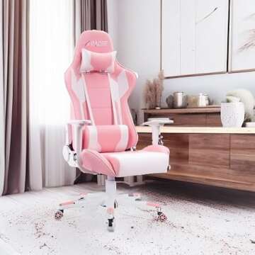 Homall Gaming Chair, Office Chair High Back Computer Chair Leather Desk Chair Racing Executive Ergonomic Adjustable Swivel Task Chair with Headrest and Lumbar Support (Pink)