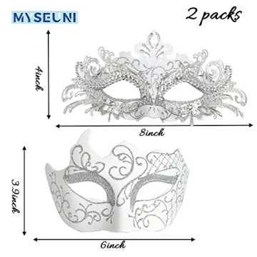 MYSEUNI Masquerade Masks Couples Elegant Rhinestones