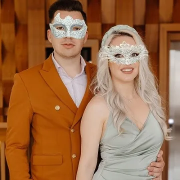 MYSEUNI Masquerade Masks Couples Elegant Rhinestones