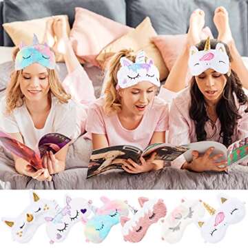 Yinder 12 Packs Sleep Eye Mask for Girls Sleepover, Unicorn Eye Mask Rainbow Animal Kids Sleep Cover Shade Funny Bow Headbands Elastic Hair Band for Women Overnight Sleepover Party Supplies