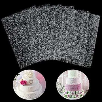 Ocmoiy 6 Pack Fondant Texture Sheets Floral Cake Impression Mats Rose Vine Lace Fondant Embossing Molds for Cookie, Chocolate, Gum Paste, Wedding Cake