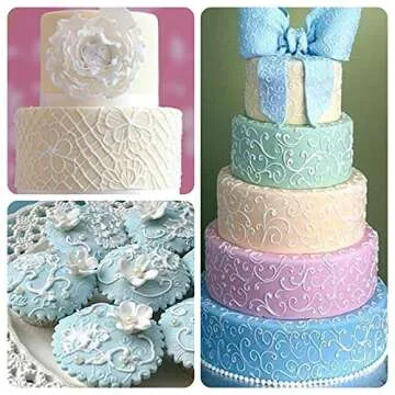 Ocmoiy 6 Pack Fondant Texture Sheets Floral Cake Impression Mats Rose Vine Lace Fondant Embossing Molds for Cookie, Chocolate, Gum Paste, Wedding Cake