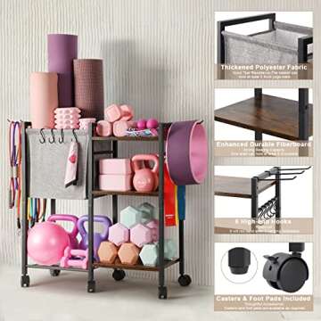 Yoga Mat Storage Rack Home Gym Equipment Storage Organizer Yoga Mat Holder for Yoga Mat Foam Roller Dumbbells Kettlebells Resistance Bands and More Gym Accessories Women Men Workout Equipment