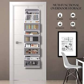 Over Door Organizer with 4 Large Capacity Pockets, Hanging Organizer Storage for Closet Bathroom Nursery Bedroom Dorm, Toys Cosmetics Sundries and Baby Essentials, Gray