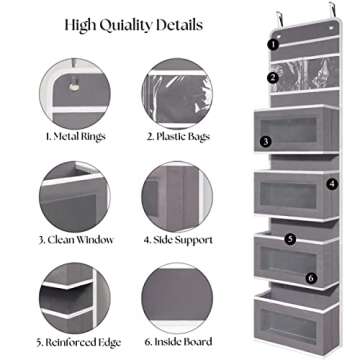 Over Door Organizer with 4 Large Capacity Pockets, Hanging Organizer Storage for Closet Bathroom Nursery Bedroom Dorm, Toys Cosmetics Sundries and Baby Essentials, Gray