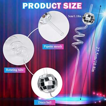 8 PCS Disco Ball Straws – Retro Party Essential for 70s Celebrations