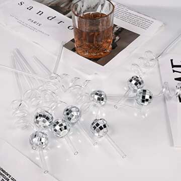 8 Mirror Disco Ball Straws for 70s Disco Party Decorations