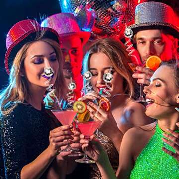 8 Mirror Disco Ball Straws for 70s Disco Party Decorations