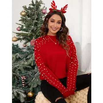 Chic Pearl Studded Oversized Sweater for Women