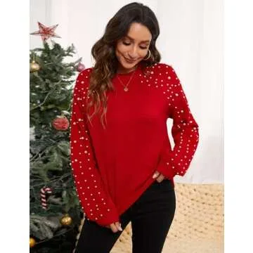 Chic Pearl Studded Oversized Sweater for Women