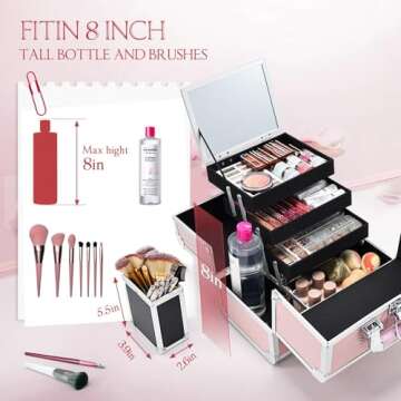 Joligrace Makeup Train Case Cosmetic Box 11.8 Inches Jewelry Organizer Professional 3 Tiers Trays wi...