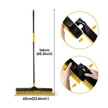 Yocada 24 inch Push Broom Brush 65.3 inch Long Handle Stiff Bristles Heavy-Duty Outdoor Commercial B...