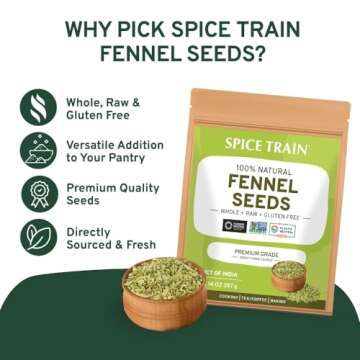 Fennel Seeds (397g/14oz) Tested for Quality | Gluten-Free & Raw Fennel Seed | Perfect for Cooking, Teas, Smoothies & Lattes | Bulk Whole Seeds in Resealable Zip Lock Pouch